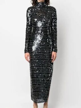 NEW Patrizia Pepe Black Sequined Long Sleeve Maxi 👗 Dress 40